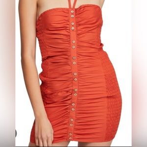 Free People NWT - Burnt Orange Ruched Halter Dress
